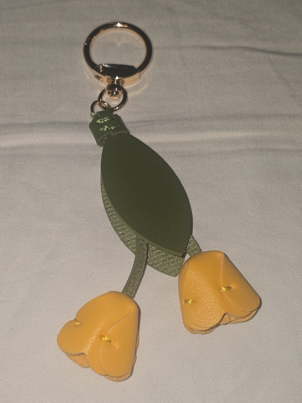 NWOT Yellow Faux Leather Tulip Bag Charm Keychain Green Leaf